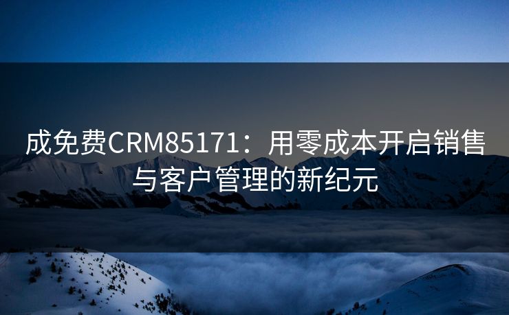 成免费CRM85171：用零成本开启销售与客户管理的新纪元